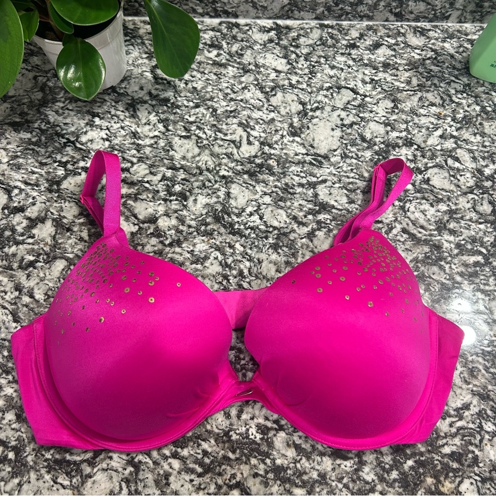 Victoria's Secret Hot Pink Push-Up Bra with Gold Accents